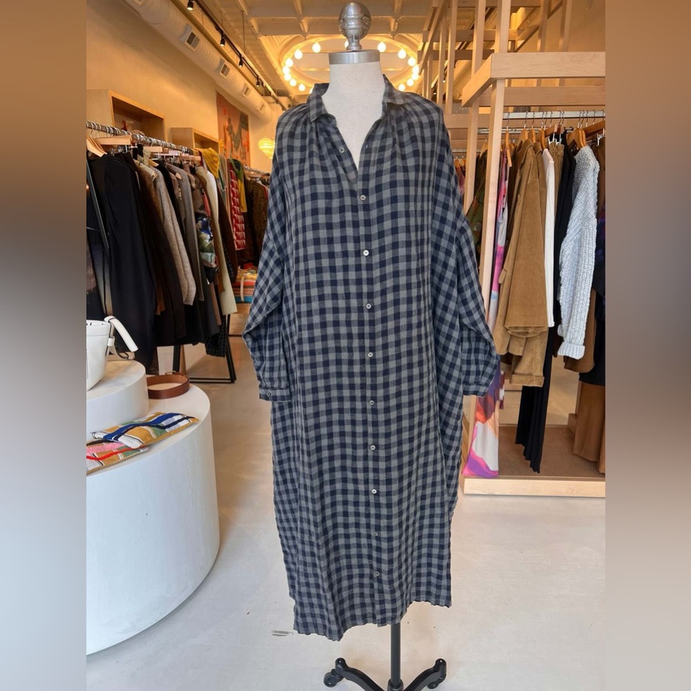 ichi Antiquites Shirt Dress Linen Azumadaki Gingham check one size